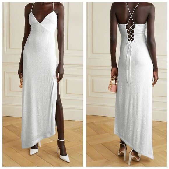 NWT Retrofete Violet asymmetric lace-up sequined stretch-tulle gown Size Small - Picture 1 of 14